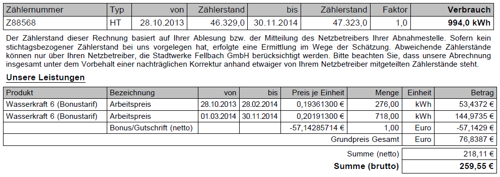 immergrün Stromrechnung fehlerhaft
