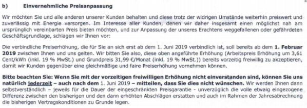 BEV einvernehmliche Preiserhöhung