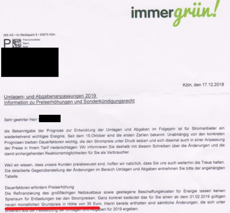 Strom Preiserhöhung immergrün
