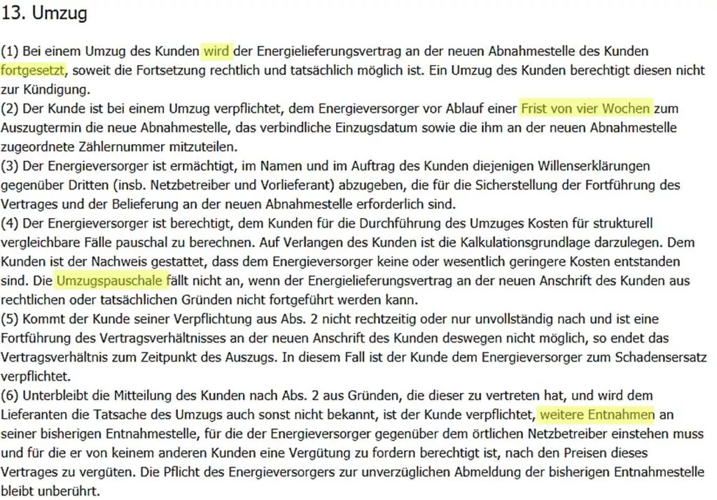 Umzug Strom - immergrün AGBs