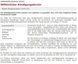 immergrün Erfahrungen Kündigung