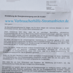Deutsche BürgerEnergie DeBe - Einstellung der Energieversorgung