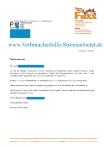 Fuxx Sparenergie - Preisanpassung +125% Arbeitspreis