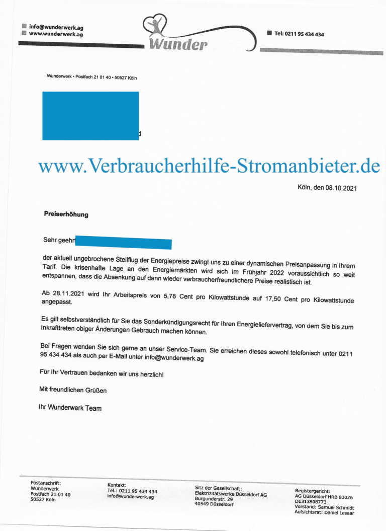 Wunderwerk AG - Preiserhöhung +203%