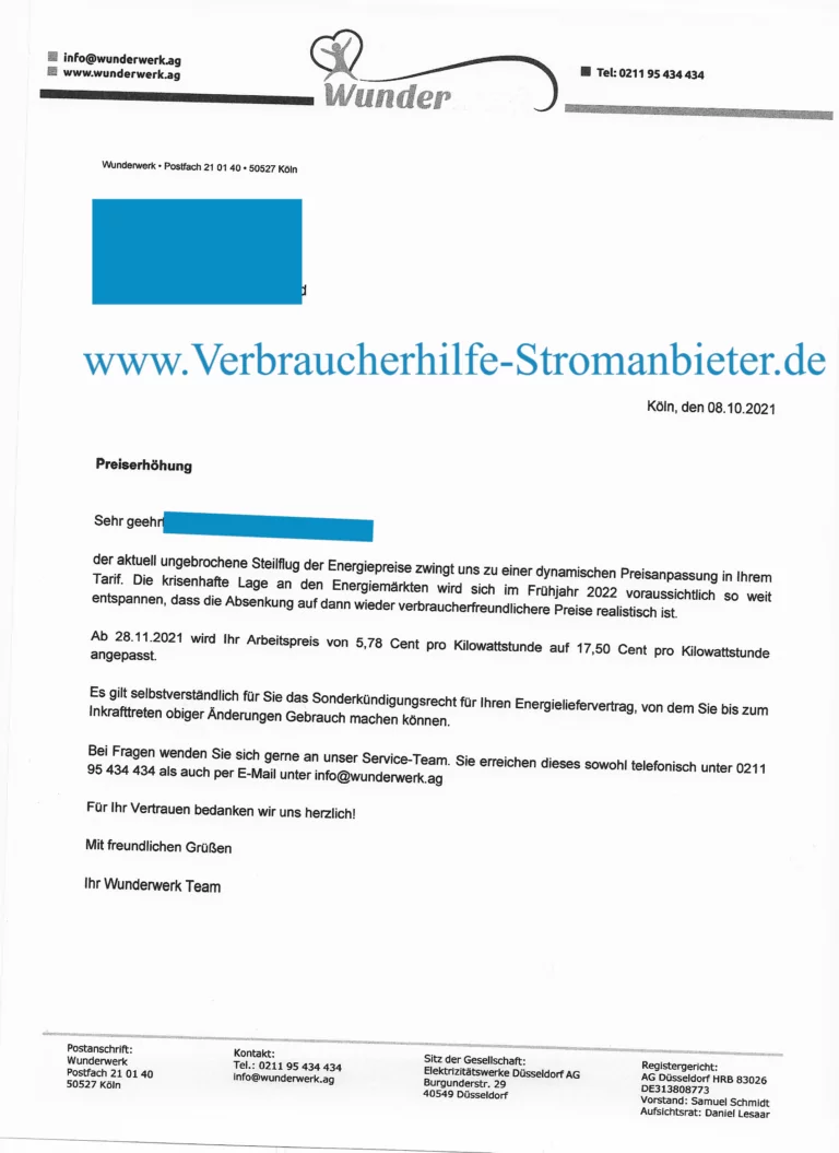 Wunderwerk AG - Preiserhöhung +203%