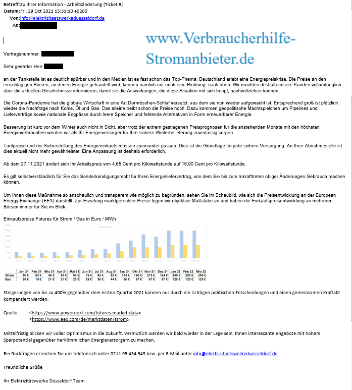 Elektrizitätswerke Düsseldorf Preiserhöhung +263%