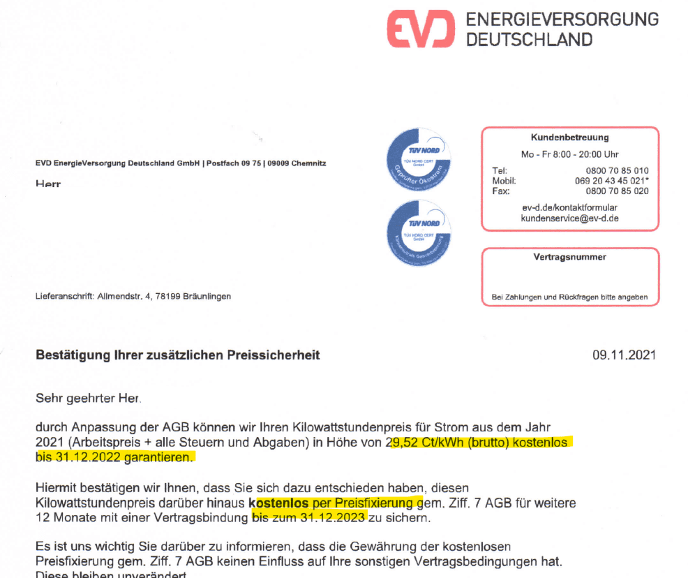 EVD Preisgarantie Energie für Deutschland