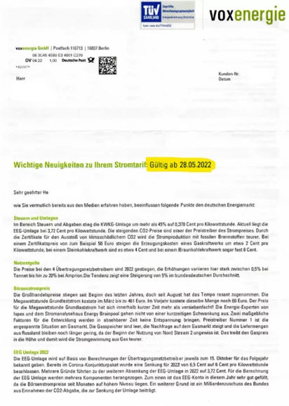 Voxenergie Preiserhöhung Strom