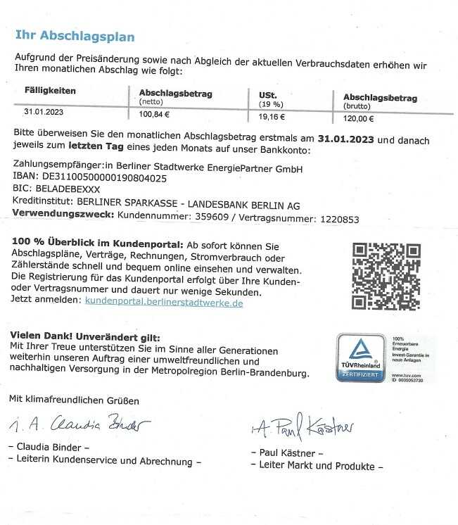 Stadtwerke Berlin Preiserhöhung Strom 2023