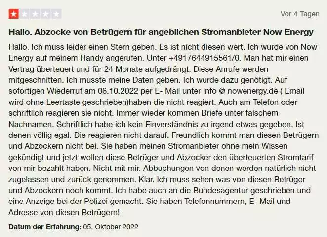 nowenergy Beschwerde Ärger Telefonanruf