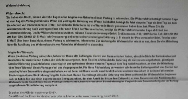 nowenergy widerrufen