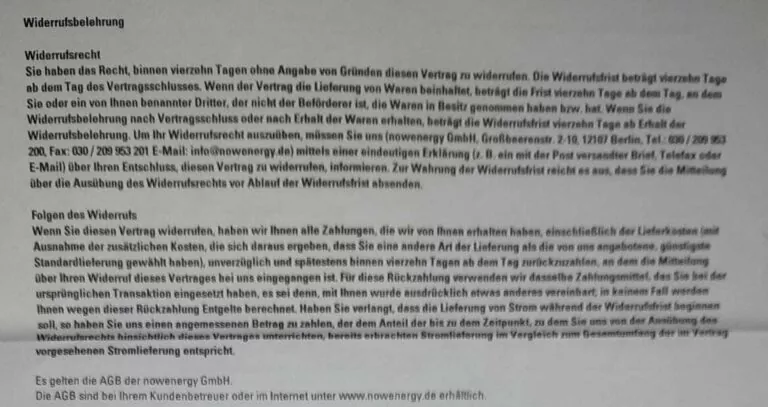 nowenergy widerrufen
