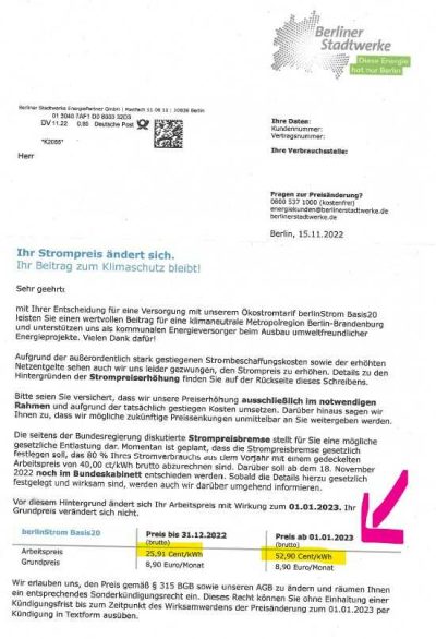 Berliner Stadtwerke Preiserhöhung Strom