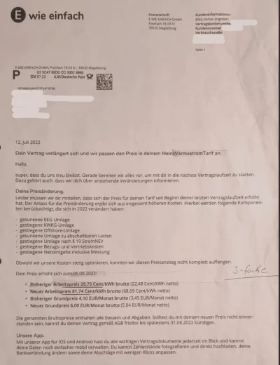 Wärmepumpen-Tarif: Preiserhöhung auf 81,74 Cent/kWh zum 1.9.2022