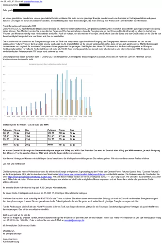 Enstroga +261% Arbeitspreis - Aktuelle Online Kundeninformation - Anhebung Ihres Arbeitspreisbetrages