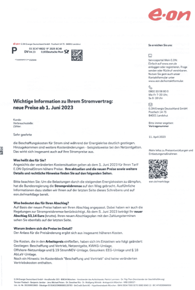 Eon Preiserhöhung 2023 Juni