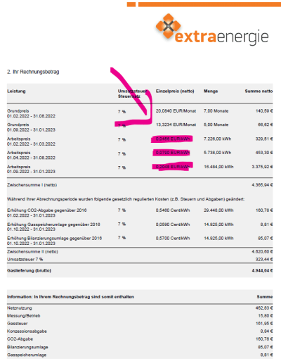 ExtraEnergie Rechnung Strom Gas 2023 S3