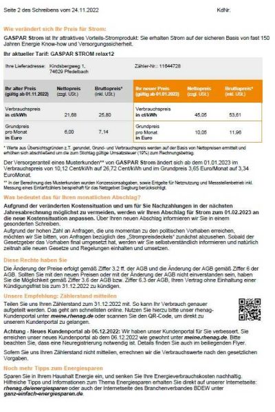 Gaspar Preiserhöhung Strom