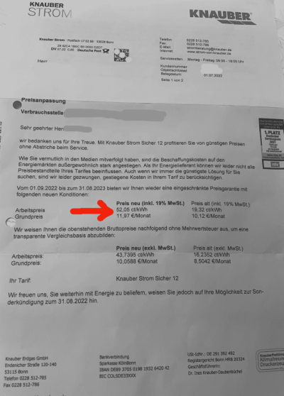 Knauber Preiserhöhung Strom 2022