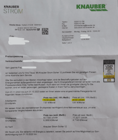 Knauber Preiserhöhung