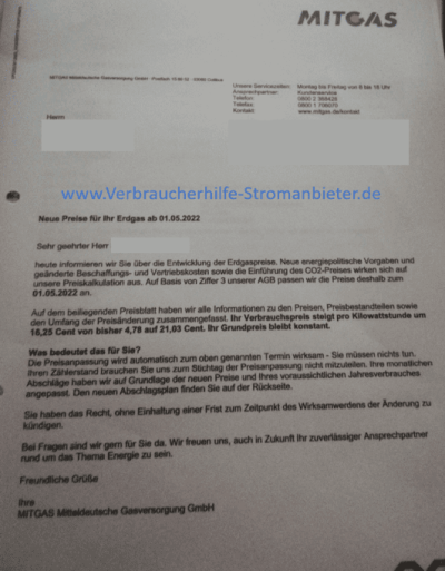 Mitgas Preiserhöhung 2022 Gas