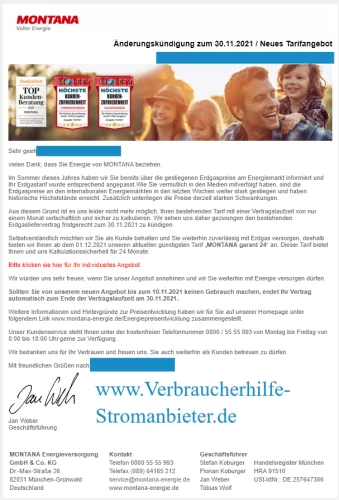 Montana - Änderungskündigung zum 30.11