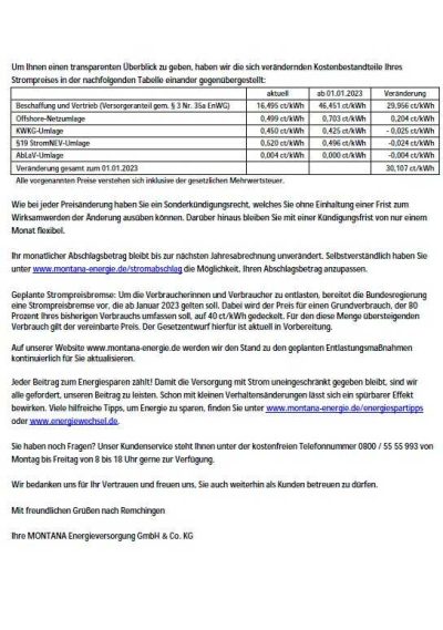 Montana Preiserhöhung 2023