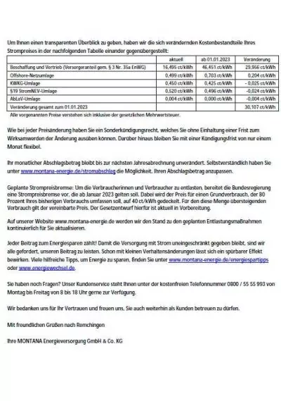 Montana Preiserhöhung 2023