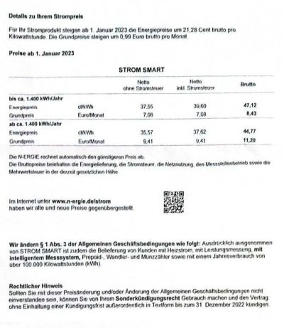 N-Ergie Preiserhöhung