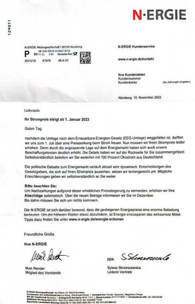 N-Ergie Preiserhöhung