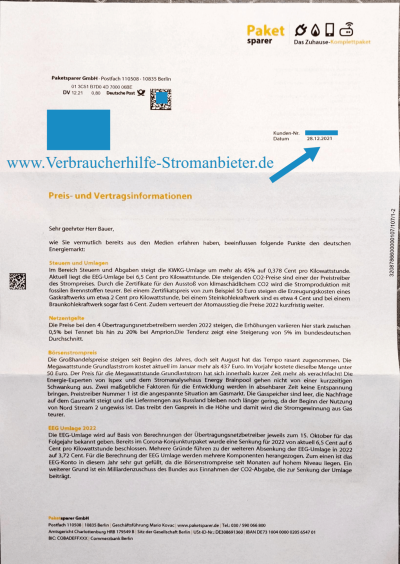 Paket Sparer Preiserhöhung 2022