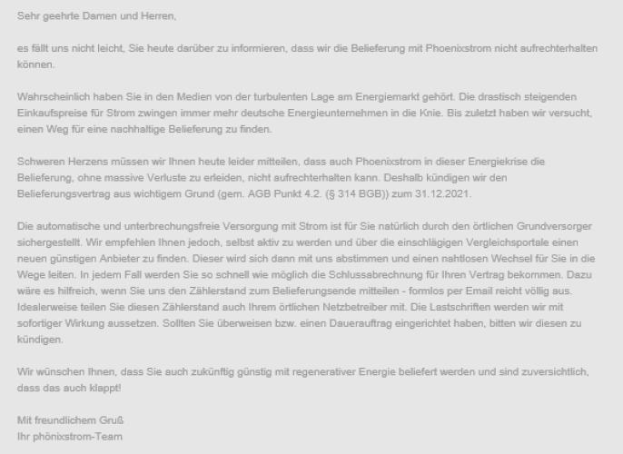 Phoenix Strom zum 31.12.2021