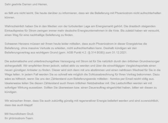 Phoenix Strom zum 31.12.2021