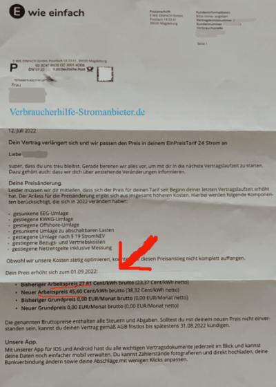 Preiserhöhung E wie einfach 2022