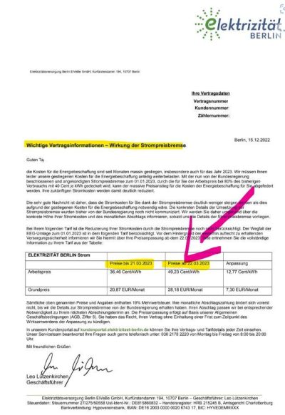 Preiserhöhung Elektrizität Berlin 2