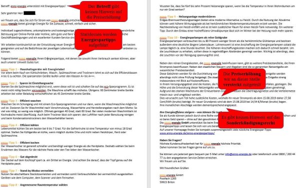 Preiserhöhung Enno energie GmbH 2019
