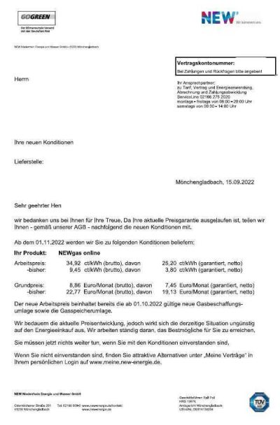 Preiserhöhung Gas NEW