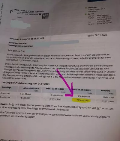 Preiserhöhung Gasag Strom 2023