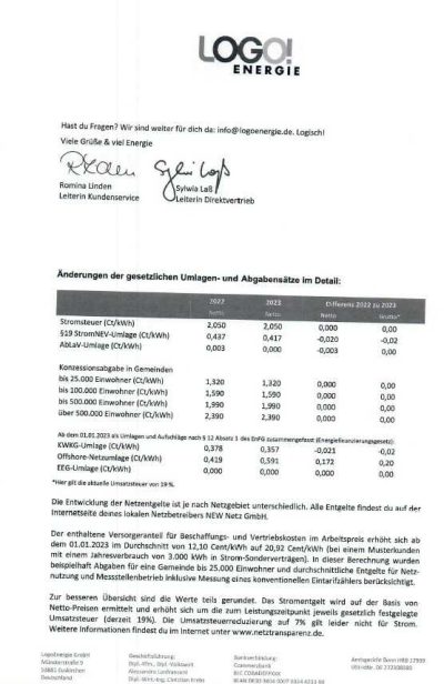 Preiserhöhung Logoenergie Strom