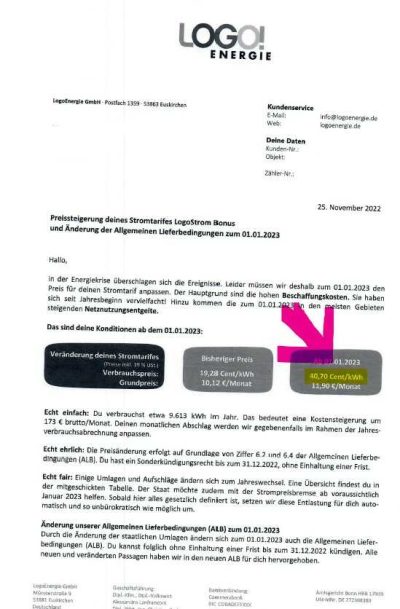 Preiserhöhung Logoenergie Strom