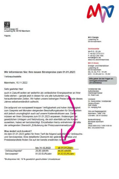 Preiserhöhung MVV Mannheim Strom 2023