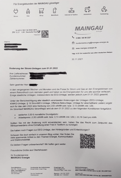 Preiserhöhung Maingau