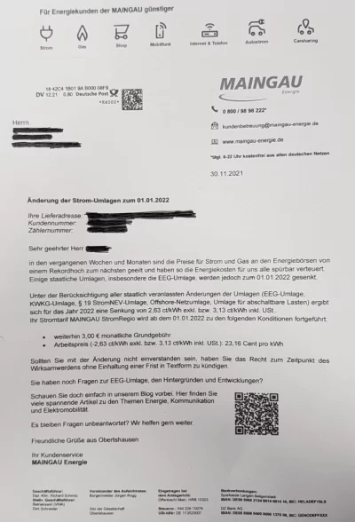 Preiserhöhung Maingau