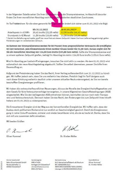 Preiserhöhung NaturStrom Handel GmbH