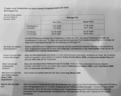 Preiserhöhung SWM Stadtwerke München Gas