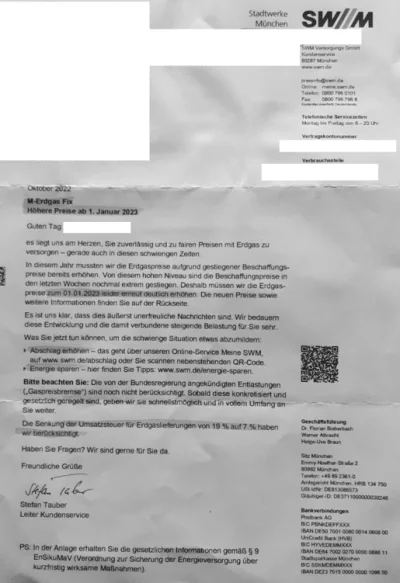 Preiserhöhung SWM Stadtwerke München