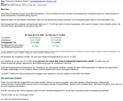 Preiserhöhung Stadtwerke Flensburg