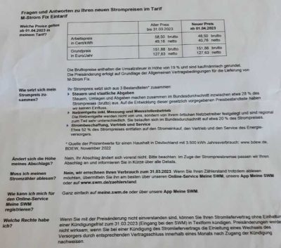 Preiserhöhung Stadtwerke München April 2023