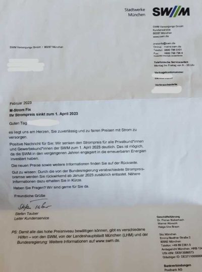 Preiserhöhung Stadtwerke München April 2023 s1