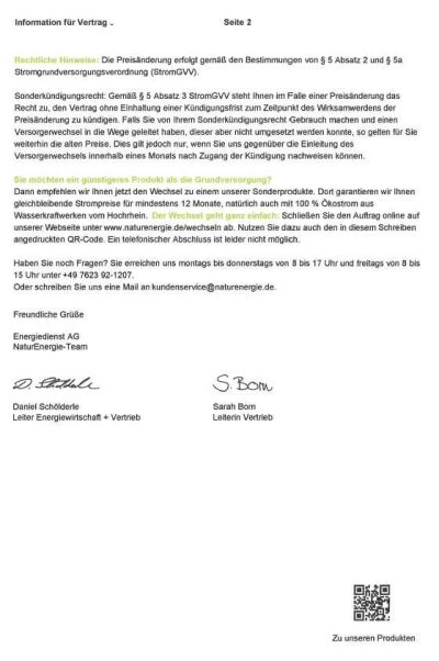 Preiserhöhung Strom NaturEnergie von Energiedienst